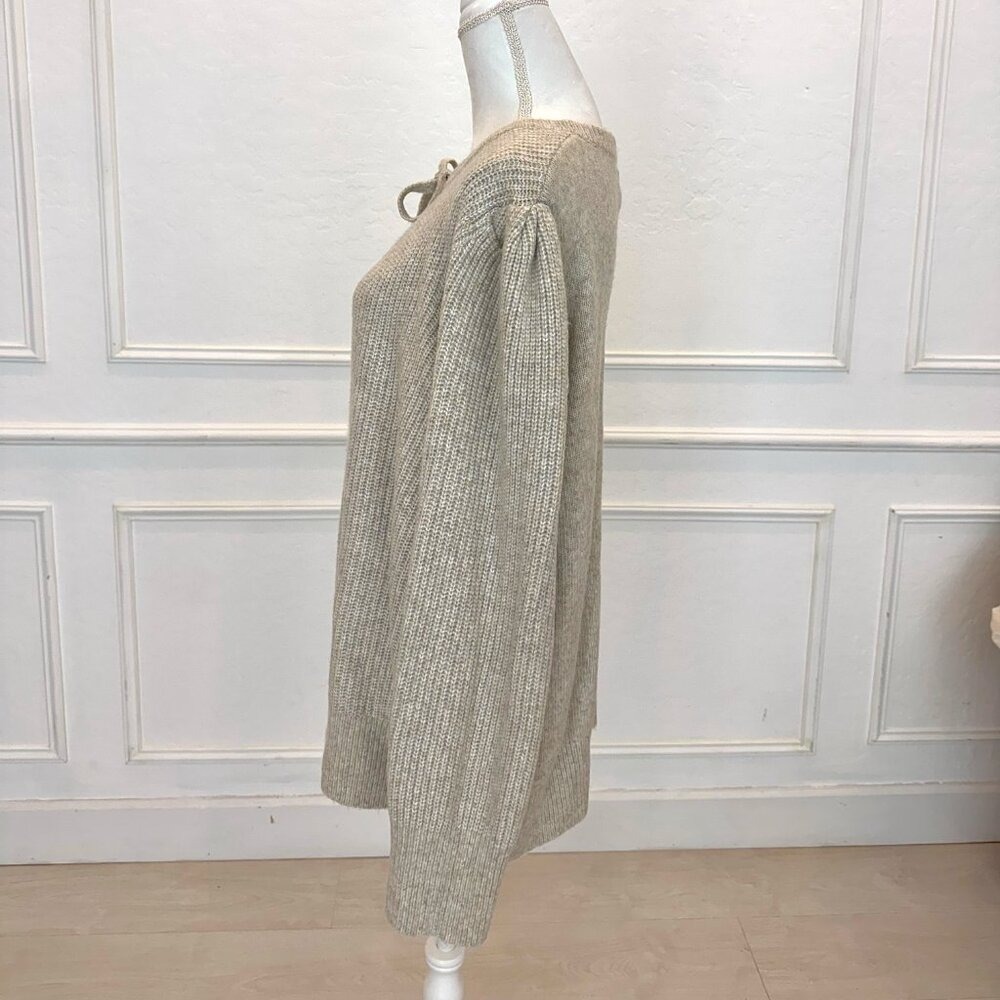 Frye & Co Tie‎ Neck Chunky Knit Sweater | Oatmeal Beige 2X | Cozy Boho Pullover - Picture 5 of 6